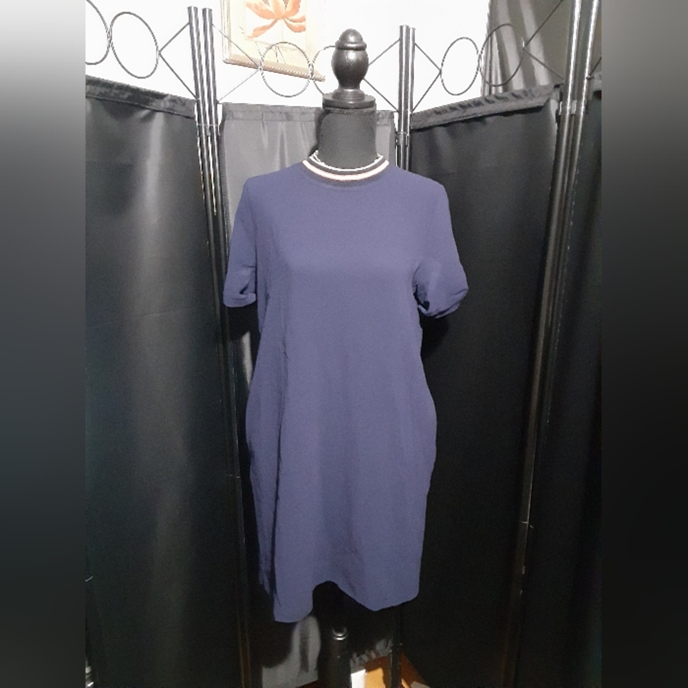 Theory Blue Garment Dress Short Sleeve Nautica Stripe Collar Pockets Size S
